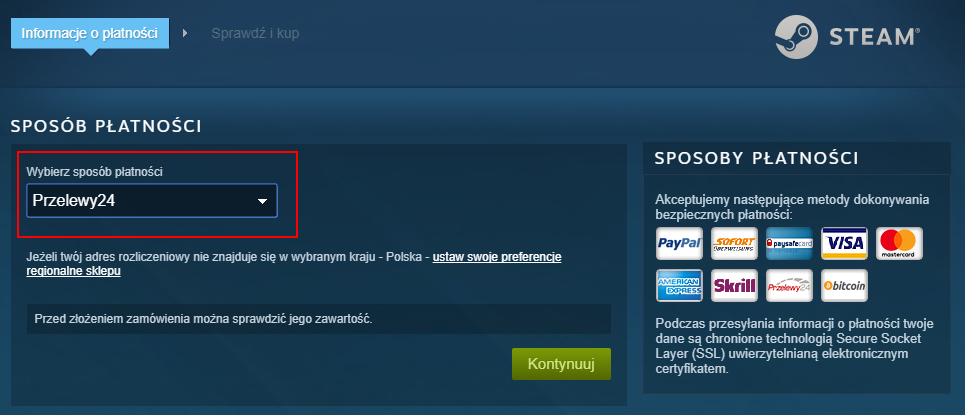 Metody płatności Steam