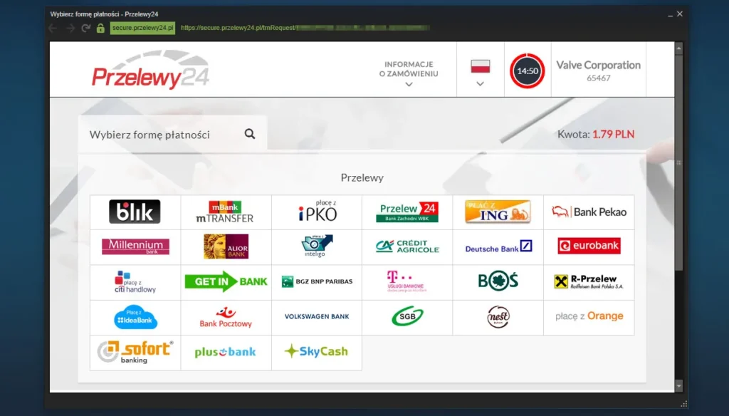 Metody płatności Steam